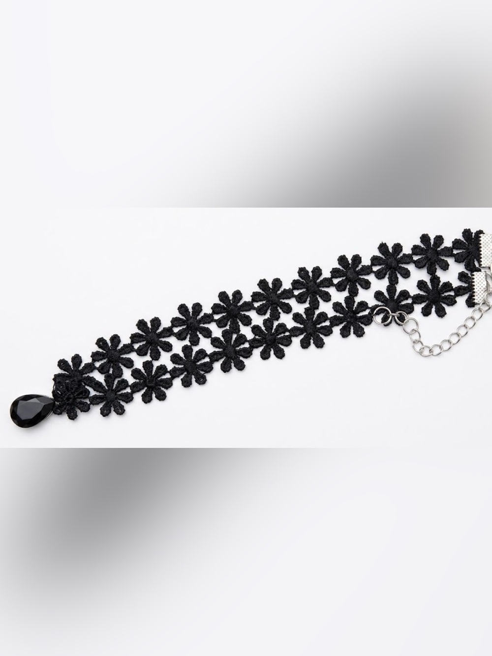 Black Floral Lace Choker Necklace with Teardrop Pendant